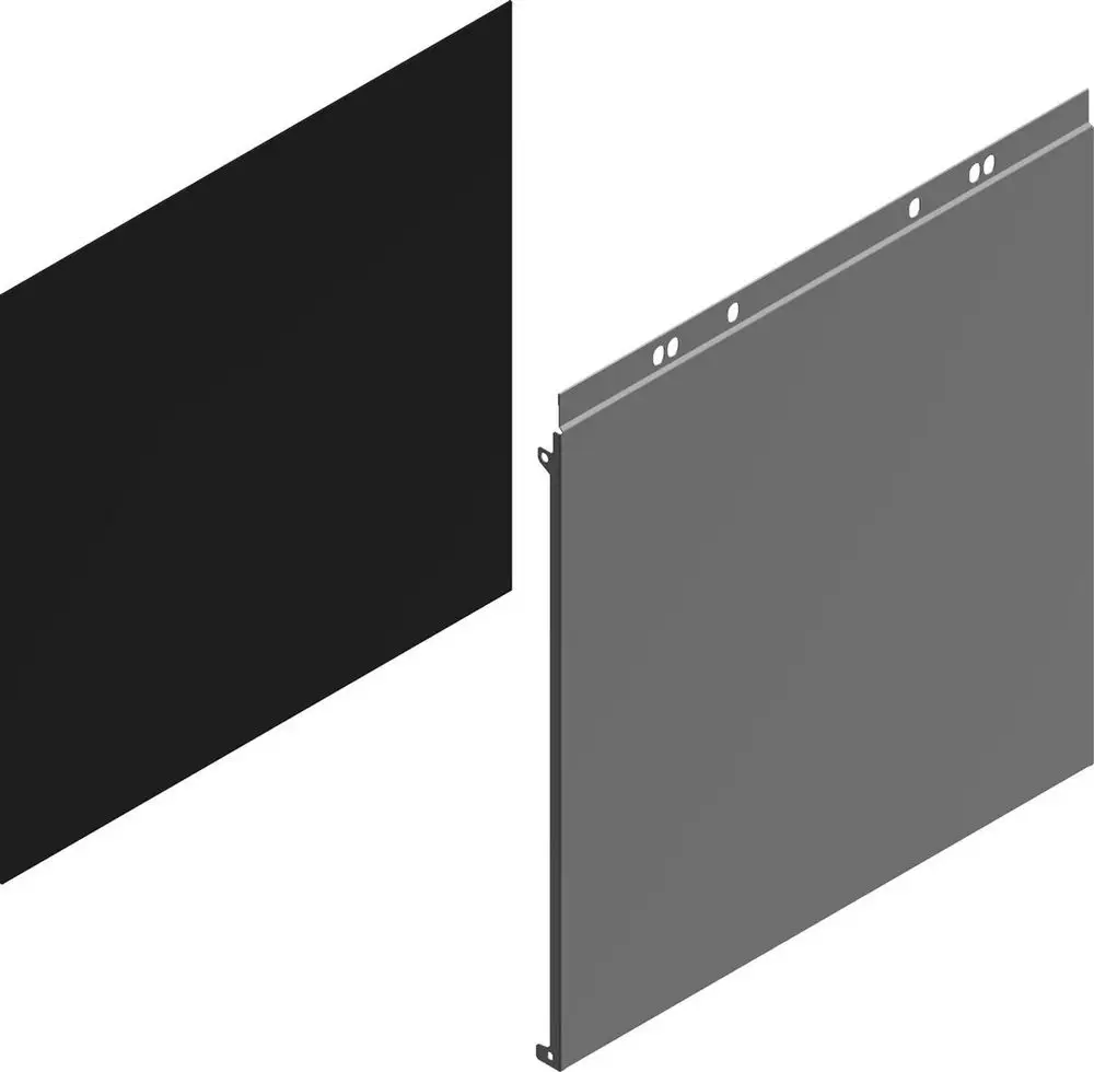 Weißes Seitenteil von Bosch, senkrecht gehalten, mit zwei Befestigungsbohrungen oben und einem glatten, gleichmäßigen Oberflächenfinish.
